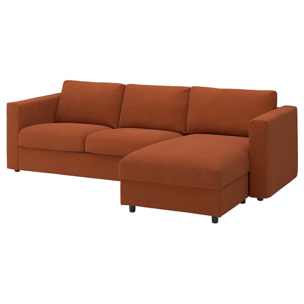 VIMLE 3er-Sofa, mit Récamiere/Mosshed rotbraun