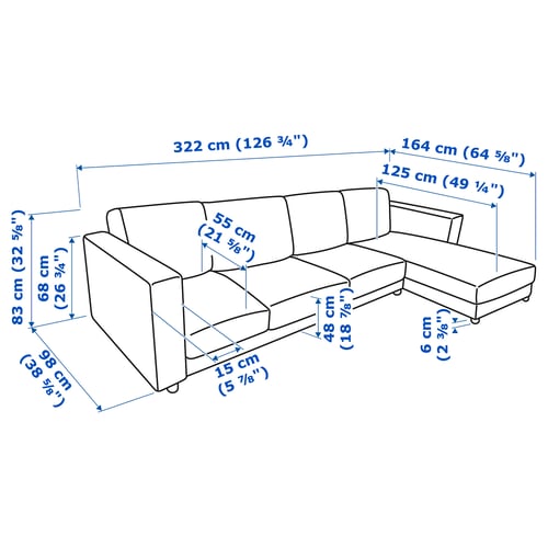 VIMLE 4er-Sofa mit Récamiere, Gunnared mittelgrau