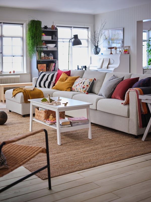VIMLE 4er-Sofa mit Récamiere, Gunnared mittelgrau