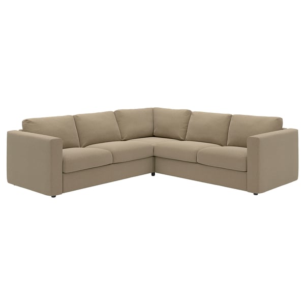 Braunfarbenes VIMLE-Sofa, moderne L-Form, erdiger Stoff.
