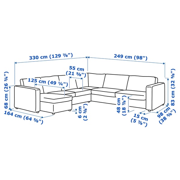 VIMLE Ecksofa 5-sitzig, mit Récamiere/Gunnared mittelgrau