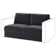 Dunkelgraues VIMLE Sofa mit Samtstoff, kastenförmigem Design, zwei Kissen und weißem Umriss.