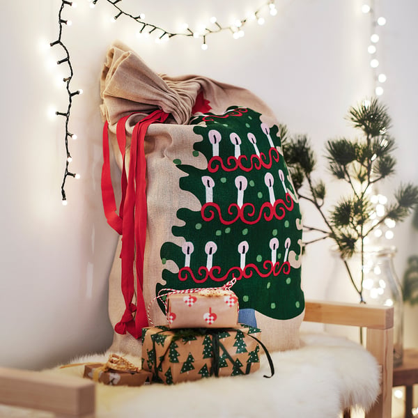 VINTERFINT Beutel mit Schnur, Weihnachtsmuster, 90x56 cm