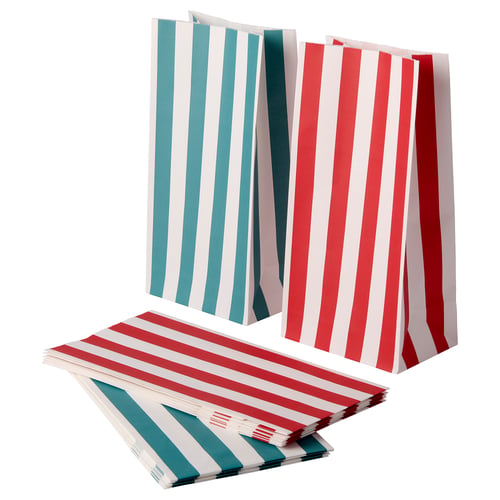 VINTERFINT Papiertüten, gestreift rot/türkis, 15x30 cm