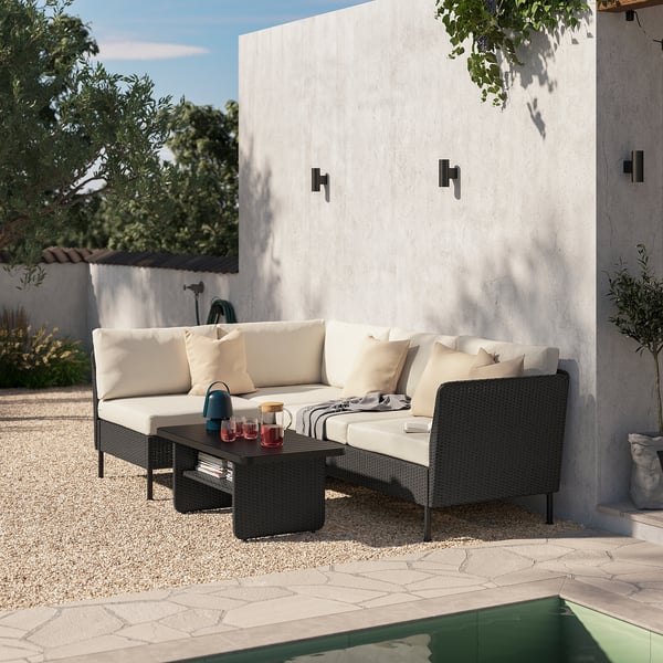 VITTSKÄR 3er-Modulecksofa, für draußen/Kunstrattan dunkelgrau