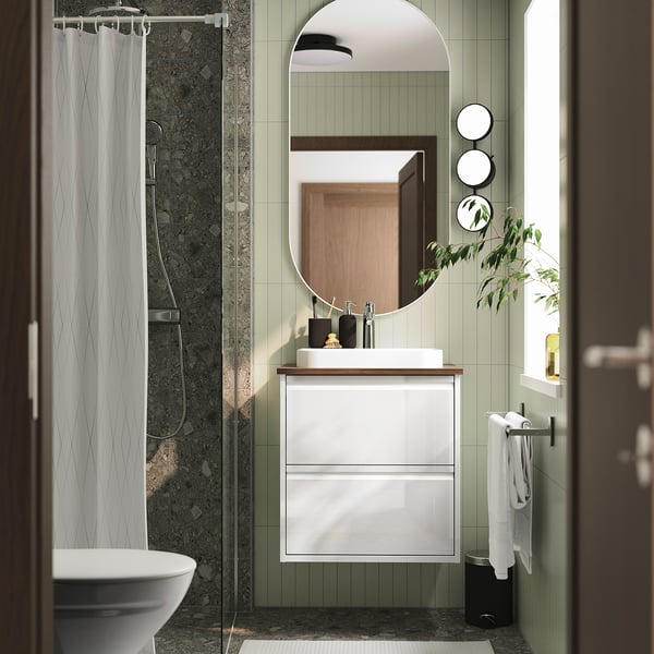 ÄNGSJÖN / BACKSJÖN Wash-stnd w drawers/wash-basin, high-gloss white/brown walnut effect, 62x49x71 cm