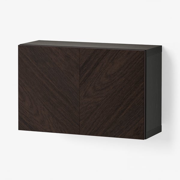 BESTÅ Wall-mounted cabinet combination, black-brown Hedeviken/dark brown stained oak veneer, 60x22x38 cm
