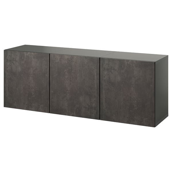 Dark grey BESTÅ cabinet with three doors, sleek and modern.