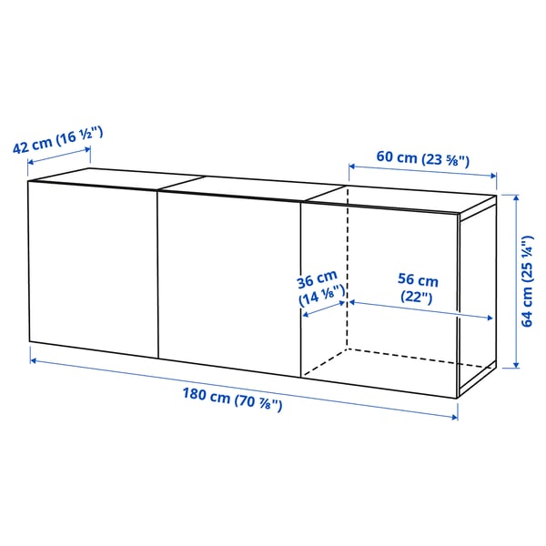 Illustration with measurements for the product: BESTÅ.