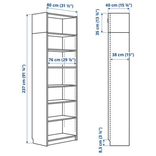 Illustration with measurements for the product: BILLY.