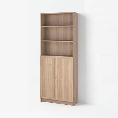 BILLY / OXBERG Bookcase with doors, oak effect, 80x30x202 cm