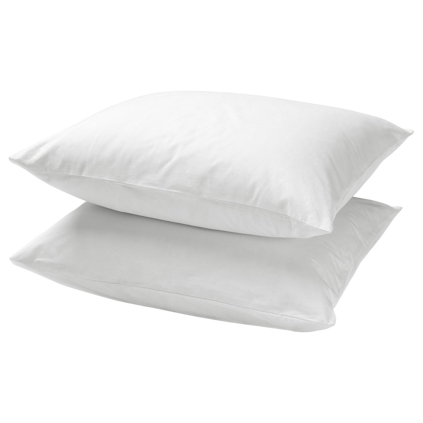 Two white DVALA pillowcases stacked, square-shaped with simple, clean design. Made from 100% natural cotton.