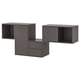 Modern wall-mounted storage set in grey with boxes in square and rectangular shapes.