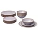 FÄRGKLAR set: grey plates & bowls, stoneware, simple design.