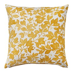 FJUNKLOCKA cushion, yellow floral, 100% cotton, square, zipped, dual-sided.