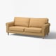 GÄLLTOFTA tan sofa, rolled arm design, light brown fabric, wooden legs, cosy and compact shape.