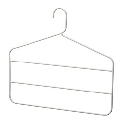 A grey GÅRDSMÄSTARE hanger, made of metal, designed to hang multiple pairs of trousers or skirts efficiently.