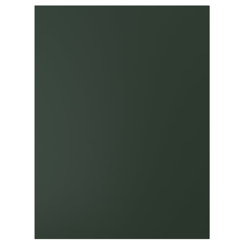 A rectangular dark green HAVSTORP door. It clean lines and a smooth surface, made from acrylic paint and fiberboard.
