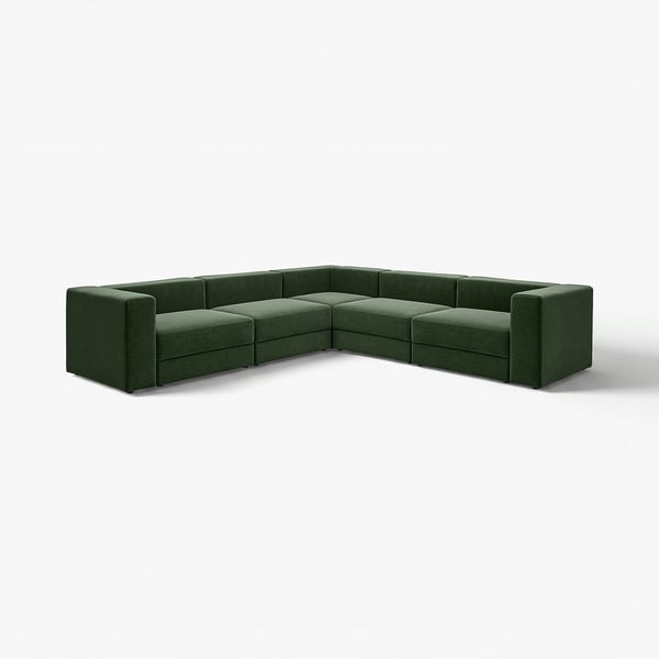 JÄTTEBO: green modular sofa, deep seats, high-resilience foam, twill fabric, clean lines.