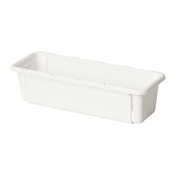 A white KACKLA extendable storage box made of plastic, rectangular in shape, designed for organisational use.