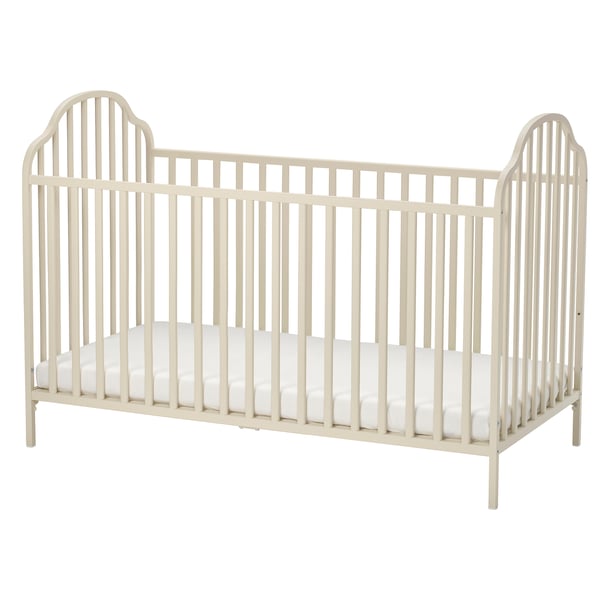 KATTUNGE white crib; steel, rounded edges, ventilated base, adjustable height, one removable side.