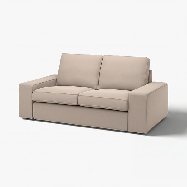 Beige KIVIK sofa, modern design with deep cushions, wide armrests, soft fabric.