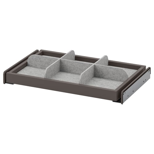 KOMPLEMENT gray organizer tray with divider, fiberboard, soft-close drawer.