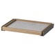 An IKEA KOMPLEMENT pull-out drawer tray in oak finish with a grey felt liner, designed for organising wardrobe space.