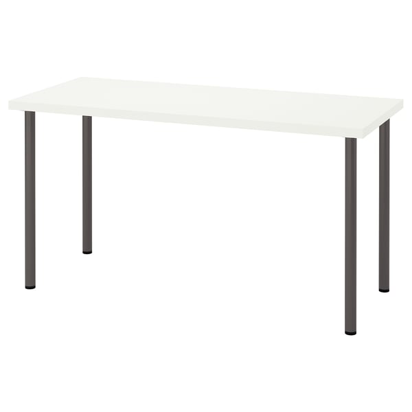 LAGKAPTEN, modern desk, white top, black legs, rectangular shape, minimalist design.