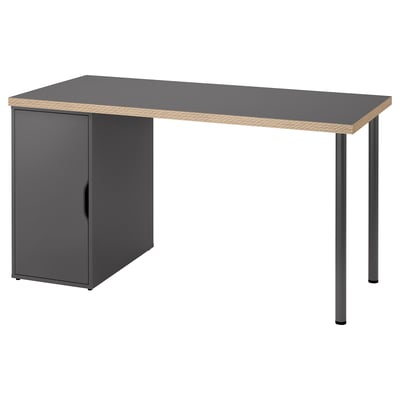 A modern grey LAGKAPTEN desk with a cabinet and metal legs, combining sleek design and sturdy materials.