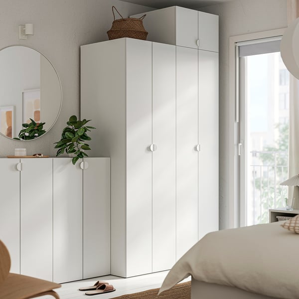 LASTARE Wardrobe combination, white/with height extension unit, 240x62x237 cm