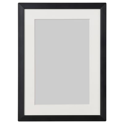 Black LOMVIKEN frame with white mat, rectangular, thin metal edge.