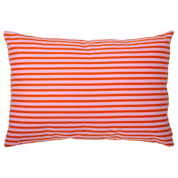 MÄVINN pillow, pink and orange stripes, cotton, rectangle with envelope closure.