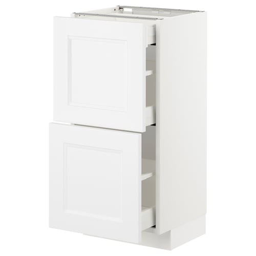 White METOD kitchen cabinet with two drawers and one door, rectangular shape, modern design.