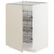 White METOD kitchen cabinet, beige door, wire shelves.