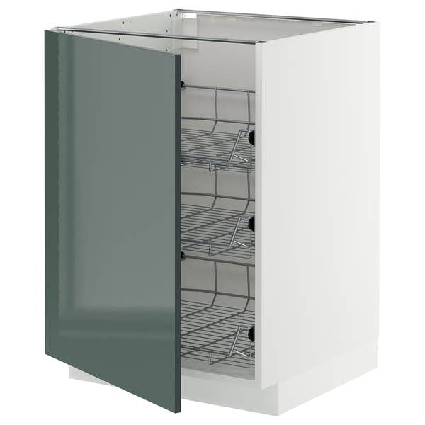 Green-high gloss kitchen cabinet with pull-out shelves.