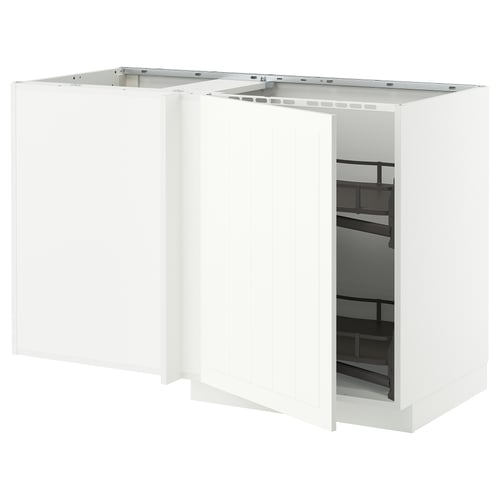 METOD white kitchen cabinet, modern, rectangular design with vertical grooves, includes pull-out shelf.