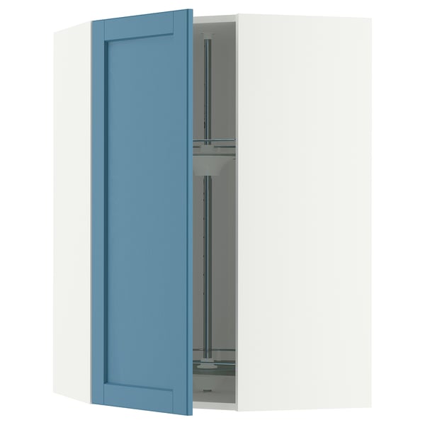 METOD Corner wall cabinet with carousel, white/Lerhyttan blue, 68x100 cm