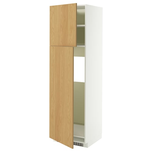 METOD High cabinet for fridge w 2 doors, white/Sinarp oak veneer, 60x60x200 cm