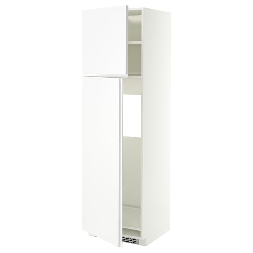 METOD High cabinet for fridge w 2 doors, white/VOXTORP matt white vertical handle, 60x60x200 cm