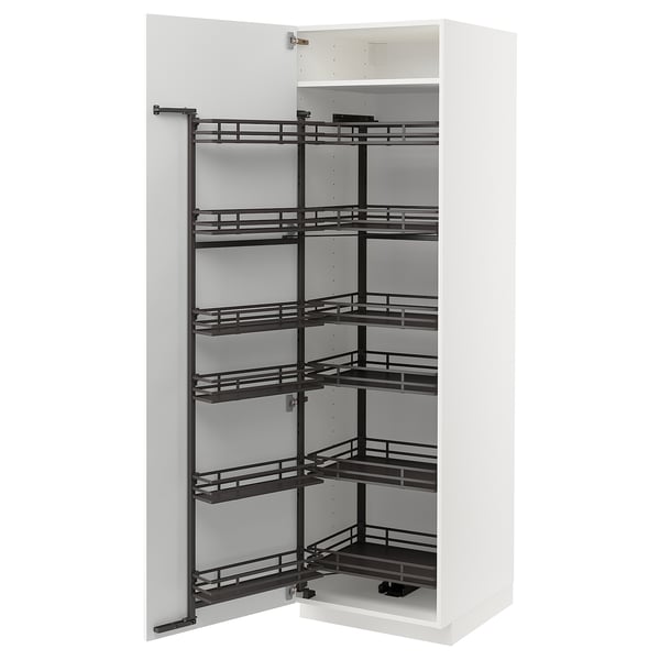 White METOD cabinet with pull-out shelves, modern design.