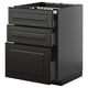 Black kitchen cabinet, METOD system, three drawers and sliding shelves, sleek modern design.