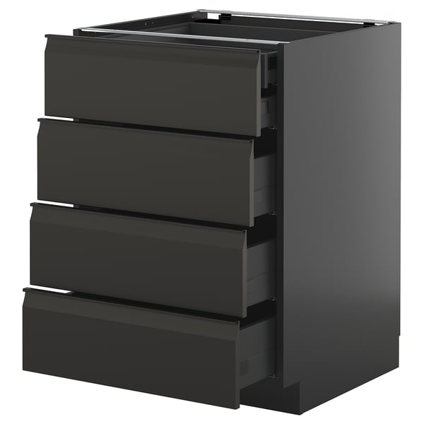Black modern METOD kitchen cabinet with four smooth-glide drawers.