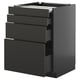 Modern black METOD kitchen unit with four smooth, pull-out drawers.