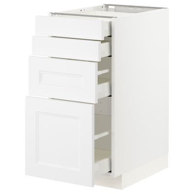 White METOD kitchen unit with multiple drawers, sleek design.