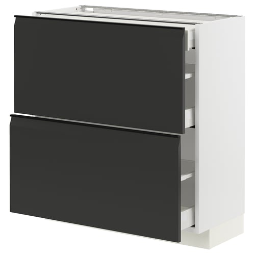 Modern kitchen unit: METOD with black drawers, metallic handles.