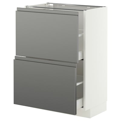 METOD / MAXIMERA Base cabinet with 2 drawers, white/Voxtorp stainless steel effect, 60x37 cm