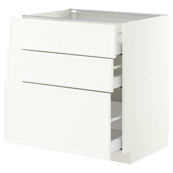 METOD / MAXIMERA Base cabinet with 3 drawers, white/Aspudden matt white, 80x60 cm