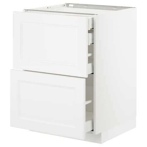 White METOD kitchen cabinet with multiple drawers, sleek and modern design.