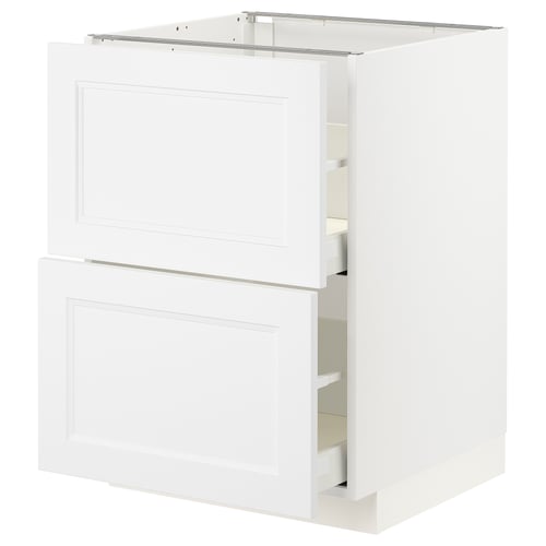 White METOD kitchen cabinet with smooth drawer fronts and beveled edges.